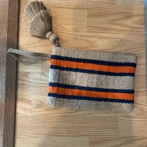 J Jill Jute Navy and Orange Clutch